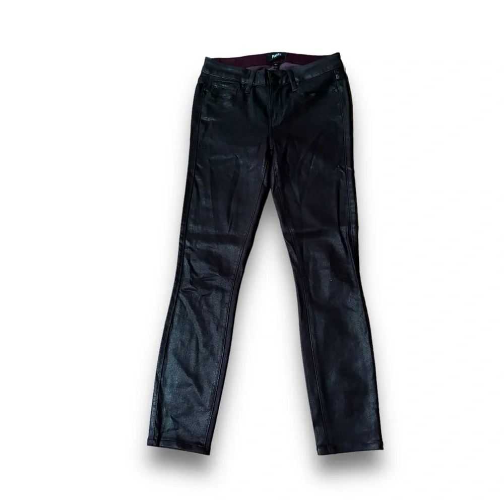 Paige Women's Verdugo Ultra Skinny Burgundy Faux Leather Pants Size 27 x 27.5
